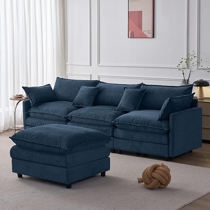 105" Oversized Modular Cloud Sectional Sofa Free Convertible L-Shaped Corner Sectional with Movable Ottoman, Chenille Upholstered Multiple Cushions Cloud Sofa Couches | Easy to Assemble