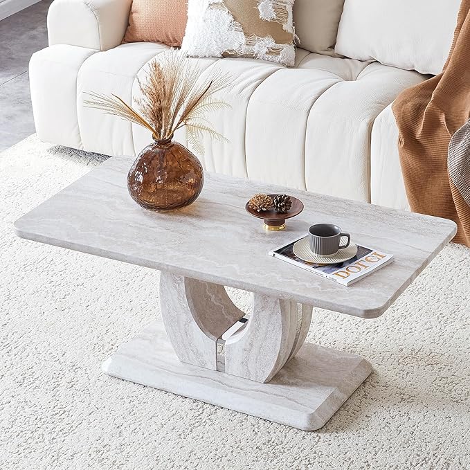 LKTART Coffee Table for Living Room, Modern Stone Marble with Dyed Planetary Veining Coffee Table with Storage, Rectangle Tea Tables or Apartment Small Space (43.3''L×22.4''W Planetary-veined Marble)