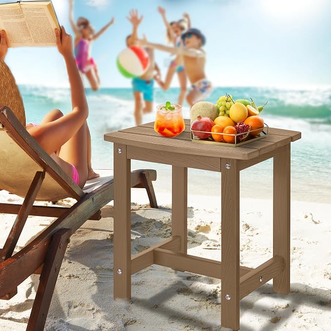 Y&M Outdoor Side Table, HIPS Adirondack Small Single Table, Waterproof Square Outside Table, Balcony Modern End Tables for Patio, Pool, Beach, Porch, Deck, Indoor or Outdoor Use (Brown, 2 Pack) - Image 5
