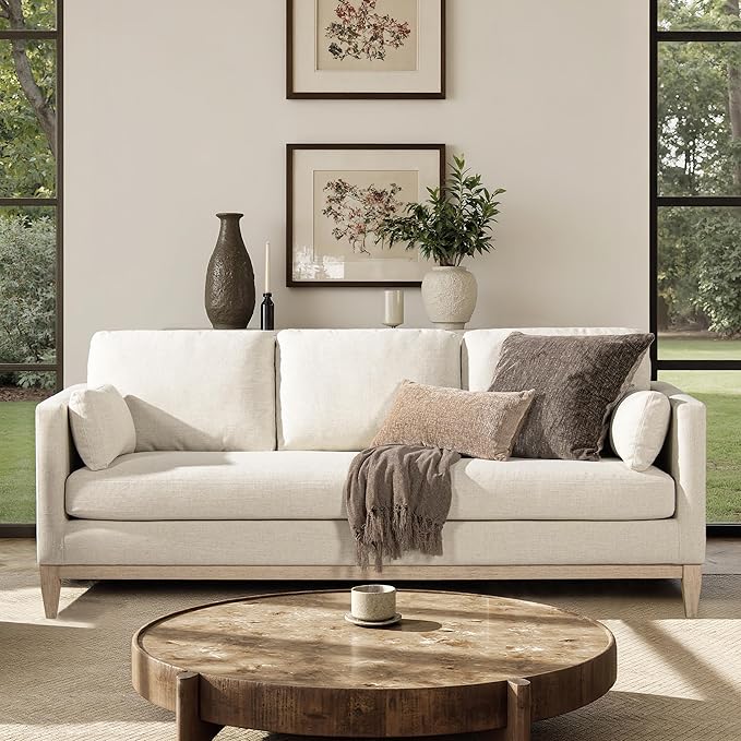 Jennifer Taylor Home Knox 84" Modern Farmhouse Sofa, Flax White Linen