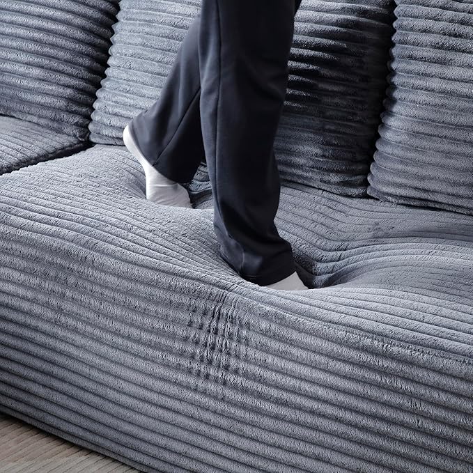 105-Inch L-Shaped Left Facing Corner Compressed Sofa Modular Sectional Boneless Cloud Sofa Floor Foam Couch with Chaise Lounge, Corduroy Corner Boneless Cloud Couch