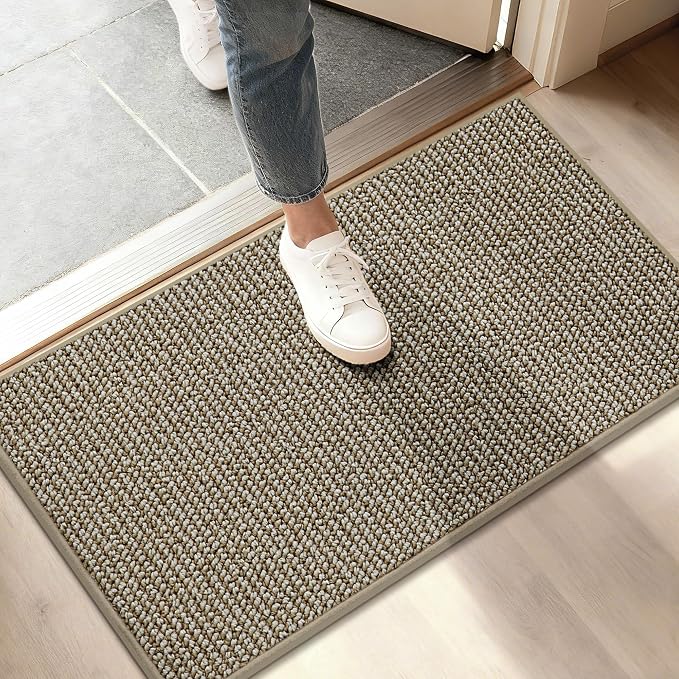 BEQHAUSE Dirt Trapper Door Mat 17"x30", Non-Slip Doormats (Rolled-Up NO Creases) Washable Entryway Rugs, Dirt Resist and Absorbent Welcome Mat, Low Profile Floor Mats for Front Back Door, Light Beige by BEQHAUSE