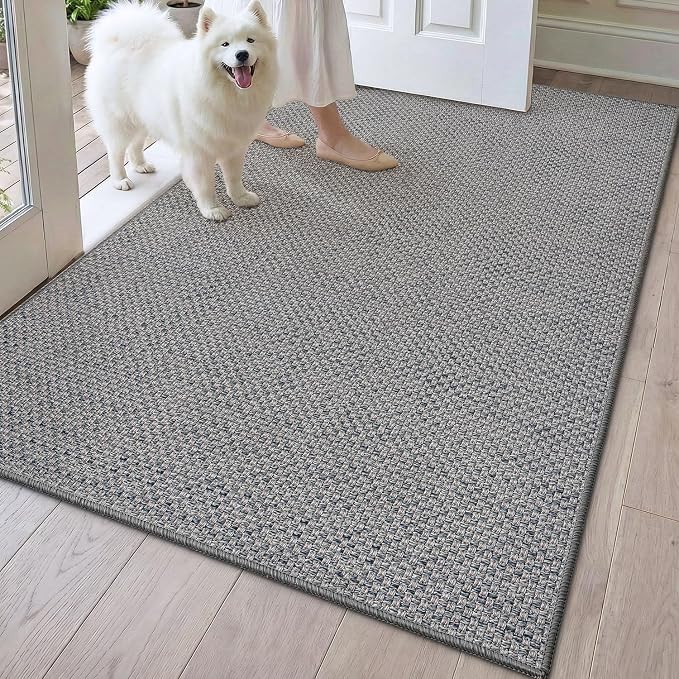 DEXI Ultra Thin Door Mat Indoor Entrance 48x72, Non Slip Rubber Backed Entryway Mats Dirt Trapper, Low Profile Front Doormat for Inside Entry, Patio, Porch, Grey by DEXI