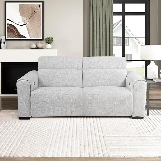 Lexicon Power Reclining Sectional Couches for Living Room-Modular Sectional Sofa, Wall Hugger, 2 Recliner Seats, Power Headrests, Charging Ports, 2 Seater Couch, Chenille Cloud