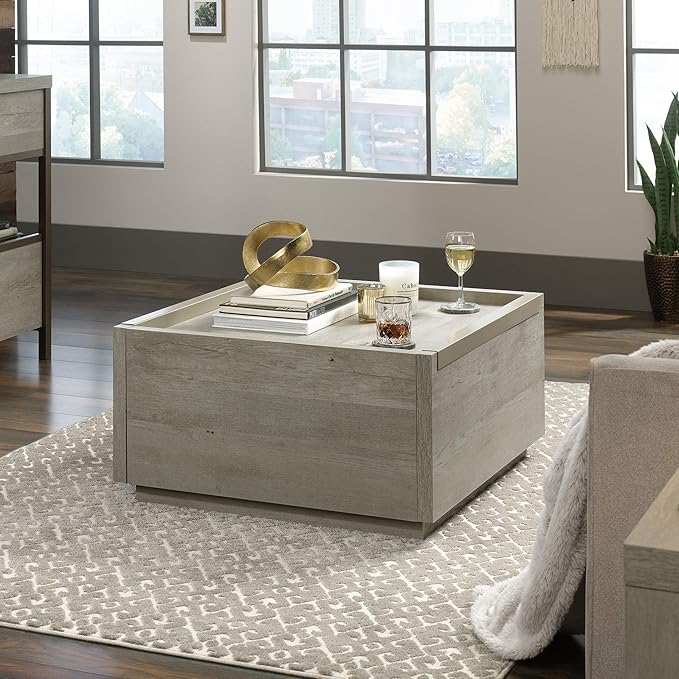 Sauder Manhattan Gate Square Coffee Table, Mystic Oak, 2 Drawers, Modern Farmhouse