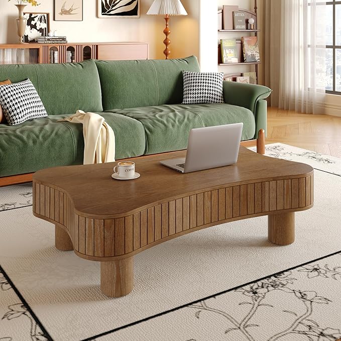 Cloud Lift Top Coffee Table with Storage, 42.52" Modern Lrregular Fluted Coffee Tables with Lifting Top,Cute Low Center Tables for Living Room, Apartment or Office-Walnut