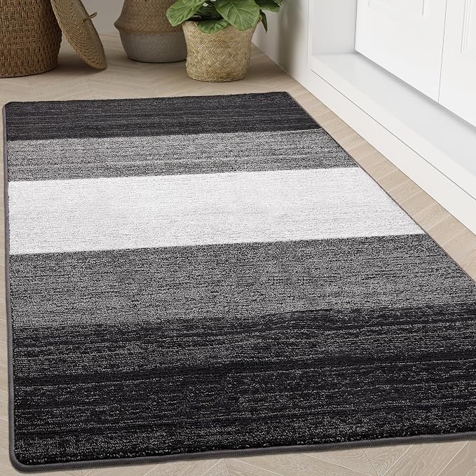 Kitinjoy Indoor Outdoor Door Mat, 71x47 Non-Slip Absorbent Dirt Trapper, Low-Profile Washable Inside Entrance Front Floor Mat, Sturdy Soft Entry Doormats for Entryway, Grey by Kitinjoy