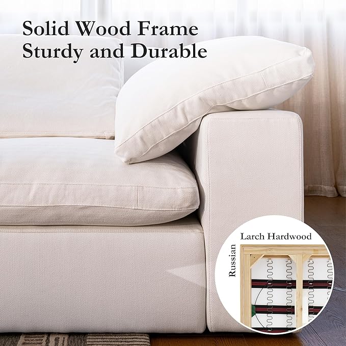 Modular Sectional Sofa Cloud Couch for Living Room, Comfy Cloud Puff Modern Sofa Set, White Oversized Couch Cushion Covers Removable, High-Density Memory Foam