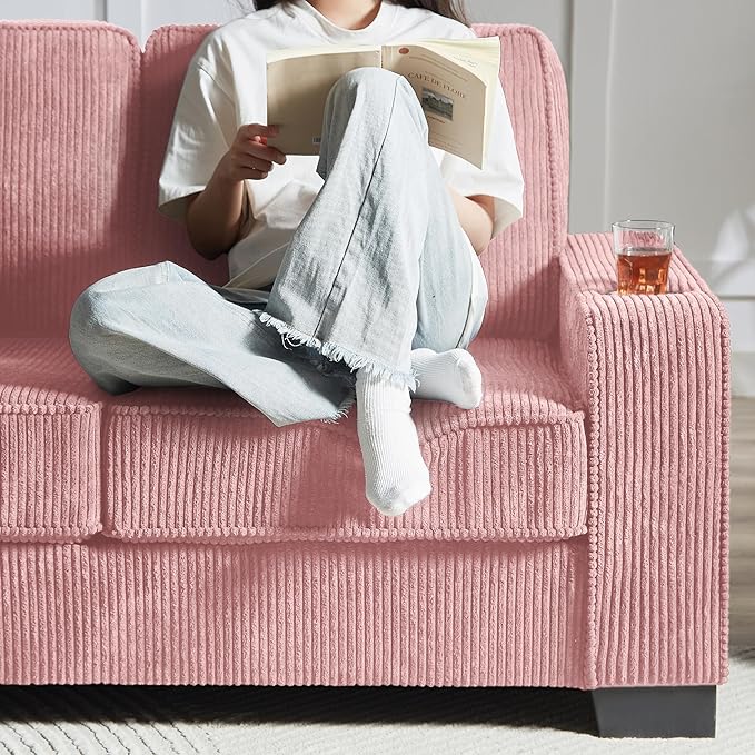 83" Modern Cloud Sofas for Living Room Bedroom, 3 Seat Modular Couch Soft Corduroy Upholstered Loveseat Couches with Cupholders for Home Apartment Office Studio