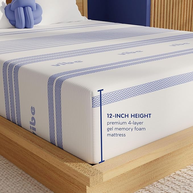 Vibe 12-Inch Gel Memory Foam Mattress - Cooling Gel - Pressure-Relieving Support - Medium-Firm Feel - CertiPUR-US Certified - Bed-in-a-Box - California King Size