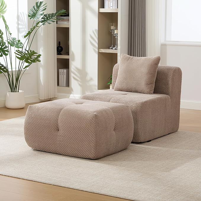 135" U-Shaped Compressed Sectional Cloud Sofa, Flannel Upholstered Modular Tufted Sofa with 6 Pieces, Symmetrical Boneless Foam Modular Cloud Couches for Living Room