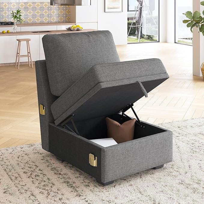HONBAY Single Seat for Modular Sectional Sleeper Sofa with Pull Out Bed, Customizable Armless Chair for Sectional Couch, Dark Grey