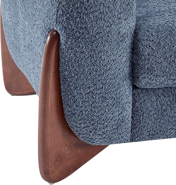 Merax 82 Inch Boucle Sherpa Sofa, Chenille Loveseat with Removable Cushions & Wood Legs, Modern Plush 3-Seater Couch for Living Room, Navy Blue