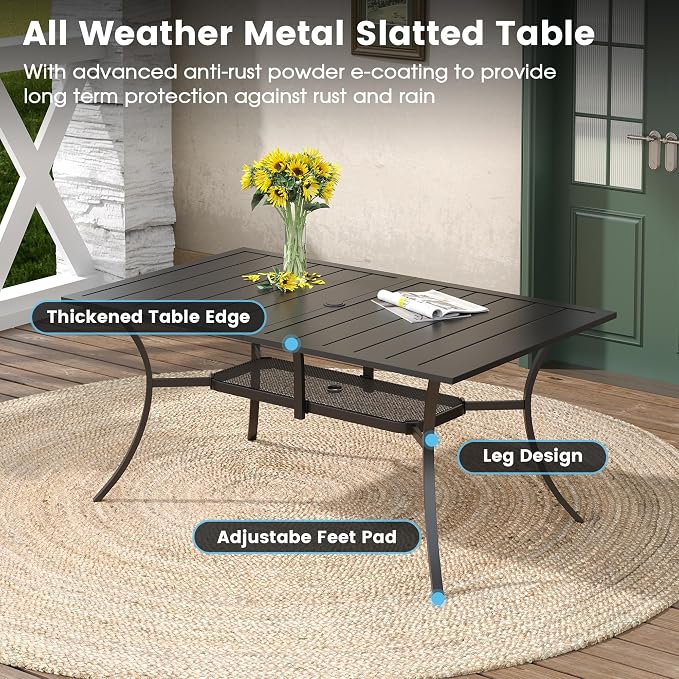 DIFY 7 Pieces Patio Dining Set for 6, Patio Furniture Includes Blue Stackable Sling Outdoor Chairs and 59.2" Rectangle Metal Black Table - Image 2