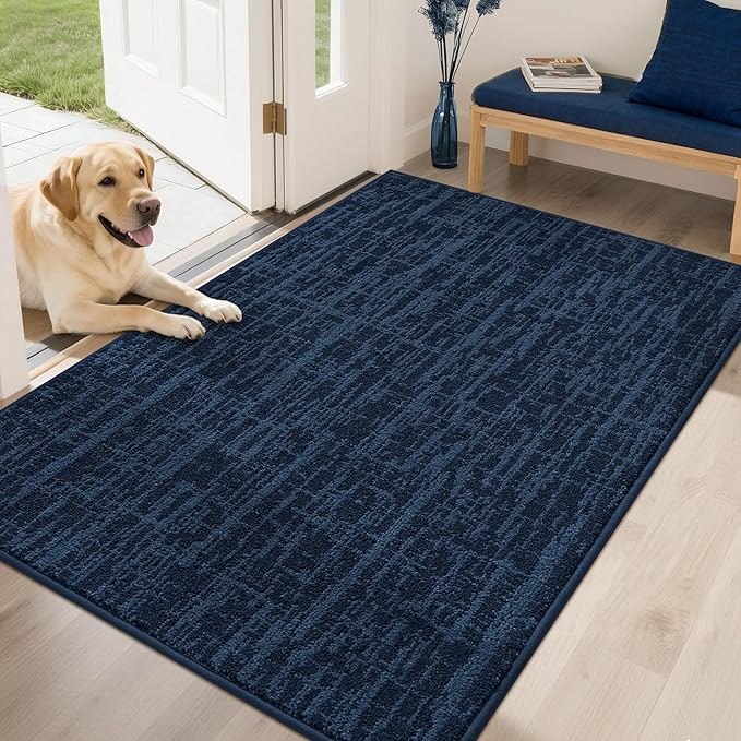 COSY HOMEER-Dirt-Trapper-Door-Mat 32"x48" Non-Slip Entryway Rugs Washable Welcome Mat Absorbent Entrance Mats Low Pile Dog Door Mats for Front Back Doomats and Wet Shoes,Navy Blue by COSYHOMEER