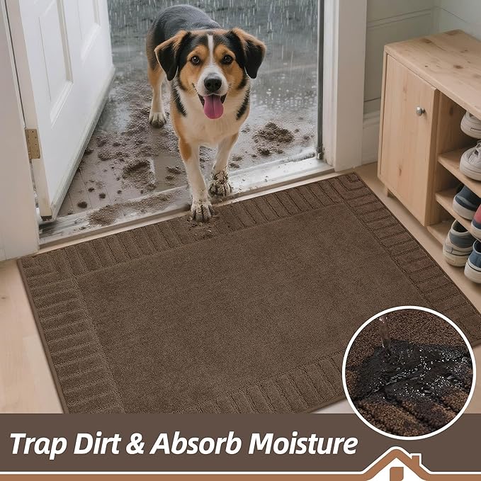 BEQHAUSE Door-Mat-Non-Slip Dirt Trapper Door Mats Low-Profile Front Door Mat Absorbent Floor Mats for Entryway Washable Mud Resistant Home Entrance Doormat,Brown,24"x36" - Image 3