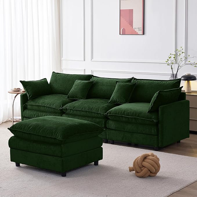105" Oversized Modular Cloud Sectional Sofa Free Convertible L-Shaped Corner Sectional with Movable Ottoman, Chenille Upholstered Multiple Cushions Cloud Sofa Couches | Easy to Assemble