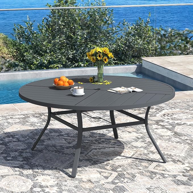 DIFY Patio Dining Set for 10, 11 Piece Outdoor Table and Chairs Set, 59.8" Round Metal Patio Dining Table and 10 Textilene Stackable Patio Chairs, for Backyard Garden Poolside, Grey - Image 2