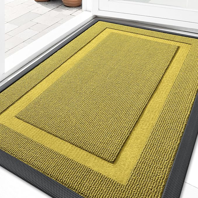 OLANLY Front Door Mat Indoor Outdoor Entrance, Waterproof All-Season, All-Weather Doormat, Sturdy Natural Rubber, Low Profile, Easy Clean Patio Porch Entryway Mat, 35x23, Lime Green by OLANLY