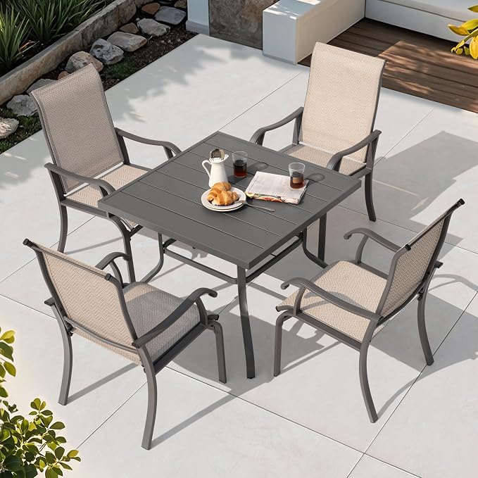 NUU GARDEN Patio Dining Chairs Set of 4, All Weather Textilene Patio Chairs,Powder-Coated Metal Frame Outdoor Patio Bistro Dining Chairs for Lawn Garden Backyard, Beige - Image 2