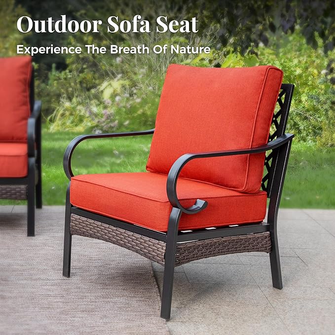 Patio Furniture Set with Coffee Table, Outdoor Conversation Set with 2 x Fixed Chairs, 1 x 2-Seat Sofa, 1 x 3-Seat Sofa for Lawn Garden Backyard, Red