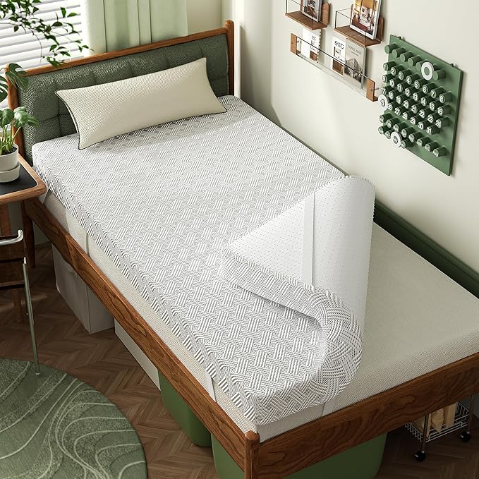 College Dorm Room Essentials Twin XL Mattress Topper,Gel Memory Foam Mattress Topper 3 inch Twin XL Size Bed Topper,Firm Mattress Pad,Bamboo Rayon Cover Removable & Washable,Non-Slip Zipper