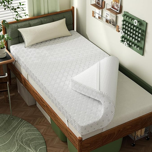 College Dorm Room Essentials Twin XL Mattress Topper,Gel Memory Foam Mattress Topper 3 inch Twin XL Size Bed Topper,Firm Mattress Pad,Bamboo Rayon Cover Removable & Washable,Non-Slip Zipper
