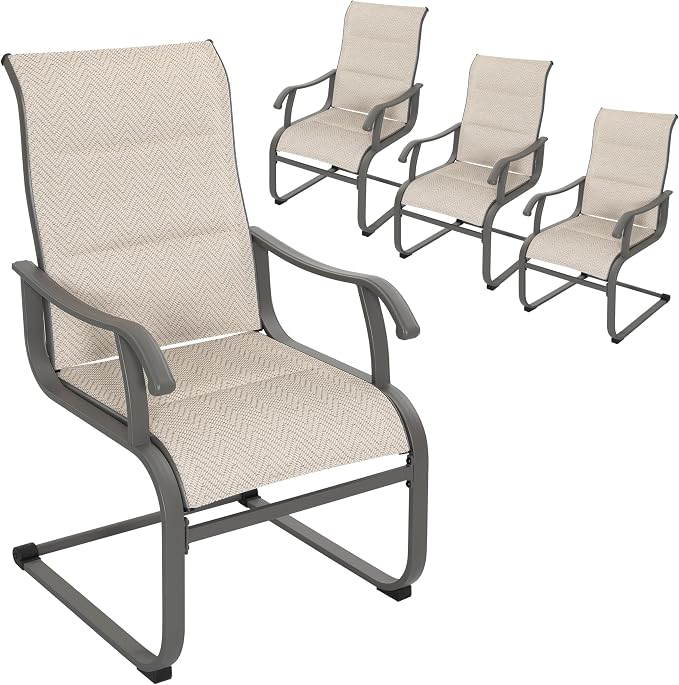 NUU GARDEN Patio Dining Chair Set of 4, Outdoor Spring Motion Chairs with Breathable Textilene, Comfortable Patio Chairs for Deck, Porch, Backyard & Indoor, Grayish Beige by NUUGARDENCORPORATION