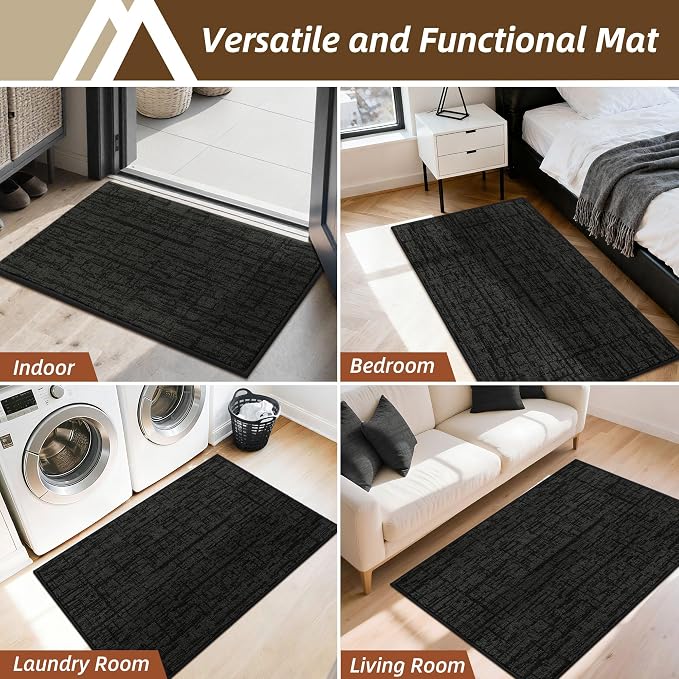 COSY HOMEER Dirt Trapper Door Mat 32"x48",Non-Slip Entryway Rugs,Washable Welcome Mat,Absorbent Entrance Mats,Low Pile Dog Door Mats for Front Back Doomats and Wet Shoes,Black - Image 8