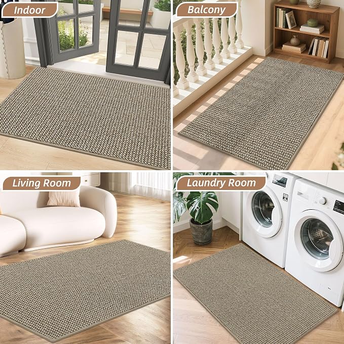BEQHAUSE Dirt Trapper Door Mat 32" x 48", Non-Slip Washable Doormats Entrance Mat, Dirt Resistant and Absorbent Welcome Mat, Low Profile Floor Mats for Front Back Door and Entryway, Light Beige - Image 8