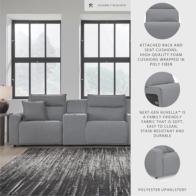 Signature Design by Ashley Modern ModMax II Stain Resistant 5-Piece Power Reclining Sectional with Adjustable Headrest and USB Charging Ports, Gray