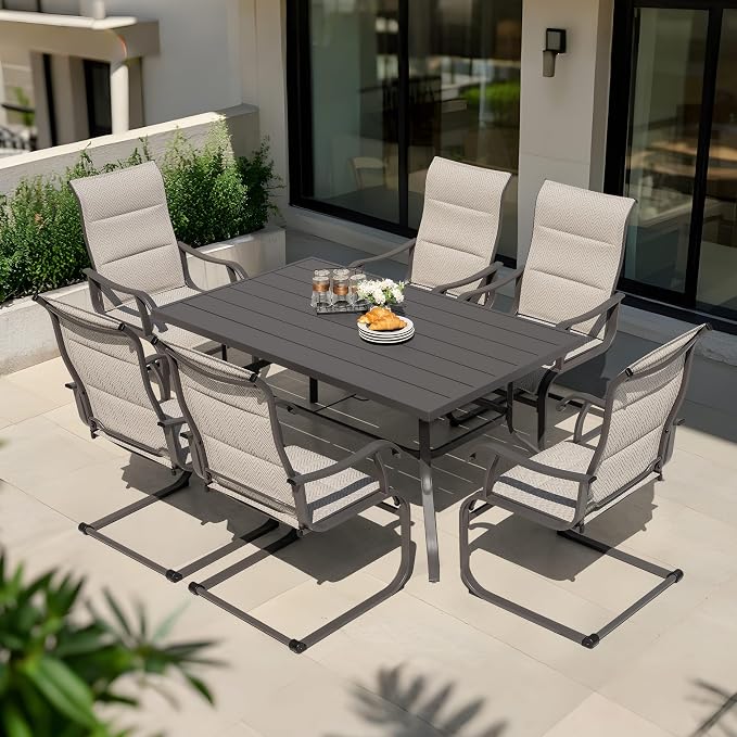 NUU GARDEN Patio Dining Chair Set of 4, Outdoor Spring Motion Chairs with Breathable Textilene, Comfortable Patio Chairs for Deck, Porch, Backyard & Indoor, Grayish Beige - Image 9
