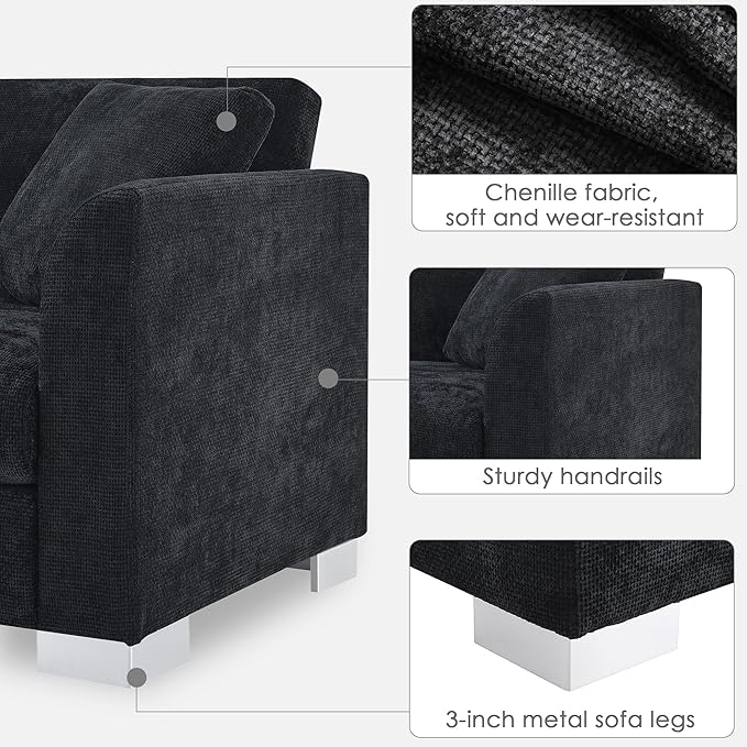 Deep Seat Oversized L Shaped Modular Sectional Sofa with Extra Wide Chaise, 4 Seater Cloud Lounge Sofa Corner Couch with Metal Legs and Detachable Cushions for Living Room Apartment, Chenille Fabric