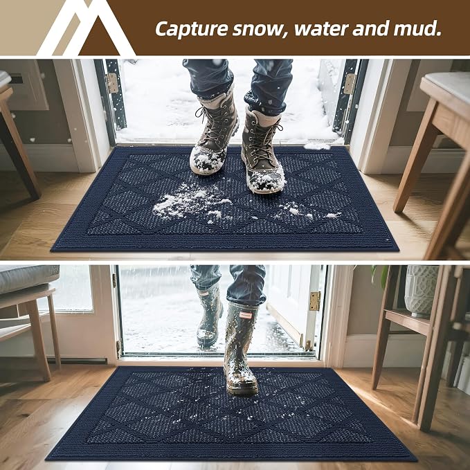 COSY HOMEER Non-Slip Door Mat 24"x36", Entryway Rugs Low Profile Absorbent Dirt Trapper Doormat for Front Entrance, Washable Polypropylene Entry Mat (Blue) - Image 2