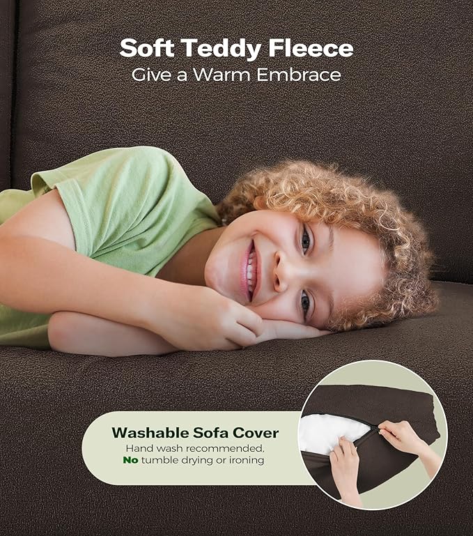 83" Couches for Living Room, Comfy Sofas for Living Room with Storage Ottoman, Teddy Sofa Couch, Tool-Free Loveseat Sofa, All-Wood Love Seat Couches, L Shaped Couch 2 Pillow Included, Khaki