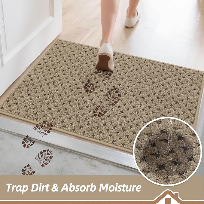 BEQHAUSE Dirt Trapper Door Mat Non-Slip Entryway Rugs Stain Resistant Absorbent Dog Doormats Woven-Look Washable Welcome Floor Doormat for Front Back Door, Dirty Wet Shoes & Paws, 32" x 48", Beige - Image 3