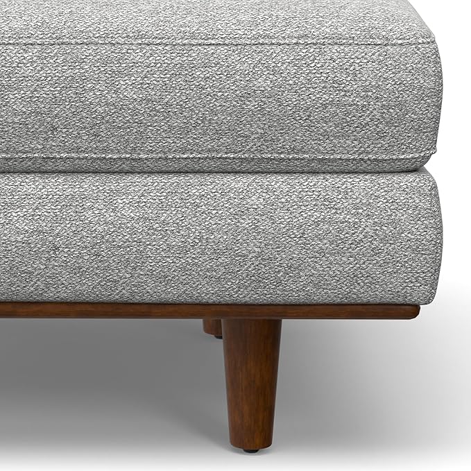 SIMPLIHOME Morrison 49-inch Wide Table Ottoman in Mist Grey Woven-Blend Fabric, Multifunctional Footrest, Coffee Table, or Extra Seating for Living Room, Mid-Century Modern Style