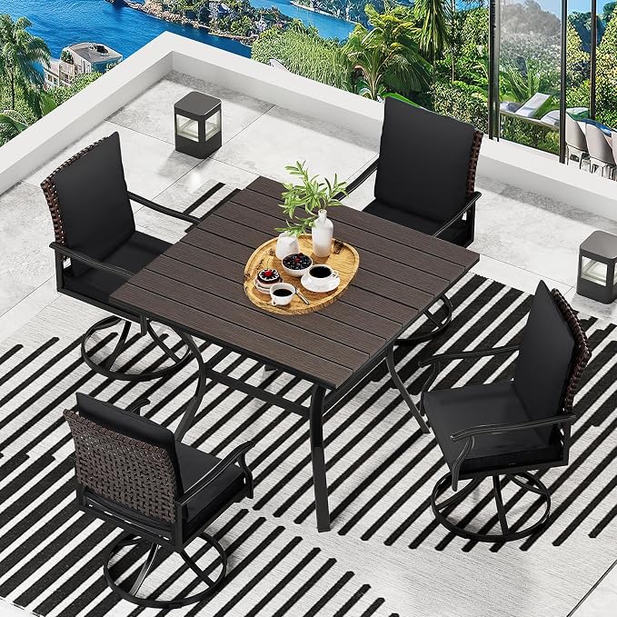 LEVELEVE 5 Piece Outdoor Patio Dining Set with 4 Swivel Dining Chairs & 1 Large Round Dining Table,Bistro Furniture Set for Lawn, Garden, Deck, Backyard and Porch - Image 2