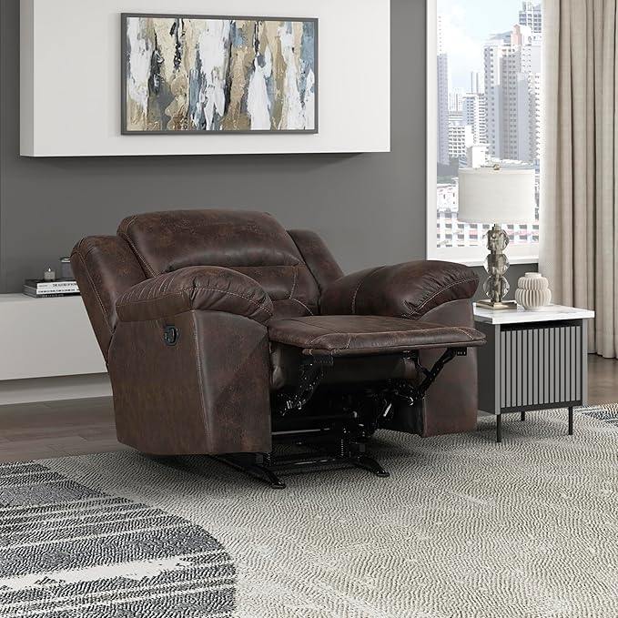 Lexicon Rocker Recliner Chair for Living Room, Wall Hugger Manual Recliner Chairs, Textured Microfiber Upholstered Rocking Reclining Chair, Home Theater Seating, Required Assembly, Dark Brown