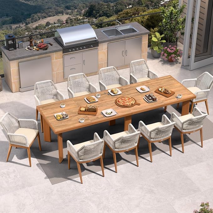 PURPLE LEAF 11 Pieces Patio Dining Set Aluminum Rectangular Table and Rattan Arm Chairs with Cushions for Kitchen Porch Garden Modern Outdoor Furniture Sets - Image 2