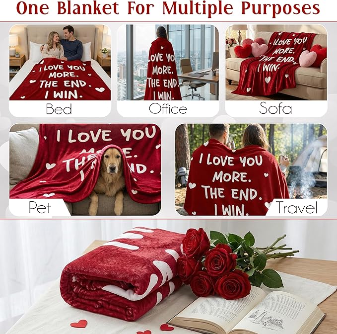 WRAPIX Anniversary Couple Gifts for Him Her - I Love You More Fleece Throw Blanket 60x80 in - Mothers Day Anniversary Wedding Gifts for Wife Women Girlfriend, Romantic Boyfriend Husband Birthday Gift