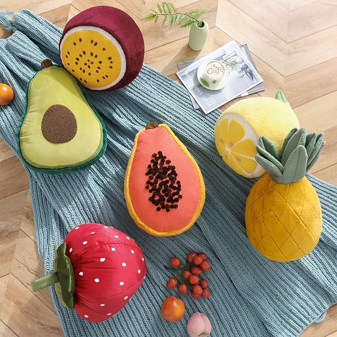 Phantoscope Fruit Shaped Pillows Series Passion Fruit Shaped Throw Pillow, Fun Home Decor of Fruit Themed Shaped Cushions, Decorative Shaped Pillow for Couch Bed and Chair, Red, 10 x12 inches