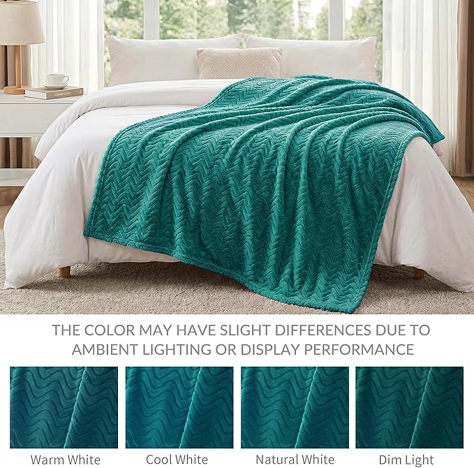 Exclusivo Mezcla King Blanket for Bed, Cozy Lightweight Fleece Blankets for All Season, Decorative Giftable Fuzzy Plush Wave Textured Suitable for Women, Men, Teal, 90x104 Inches