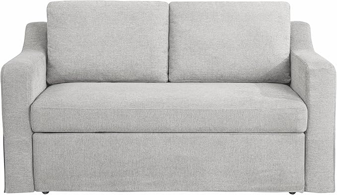 Serta Hawthorne 66.1" Slipcovered Convertible Sleeper Loveseat, Full Size, Dreamcoil Comfort, FingerGuard Pinch Point Protection, Polyester Tweed Fabric, Linen