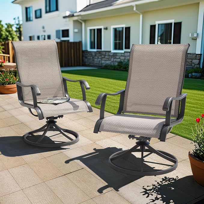 NUU GARDEN Patio Swivel Chairs Set of 4, Outdoor Dining Chairs with Armrests, Swivel Textilene Patio Dining Chair for All Weather, with Metal Frame, for Garden, Backyard, Deck, Poolside, Beige - Image 2