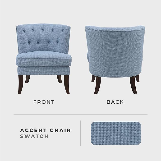 Lexicon Accent Chair, Textured Fabric Upholstered Armless Chair with Solid Wood Legs, Button Tufted Curved Back for Living Room/Bedroom/Office/Waiting Area, Blue