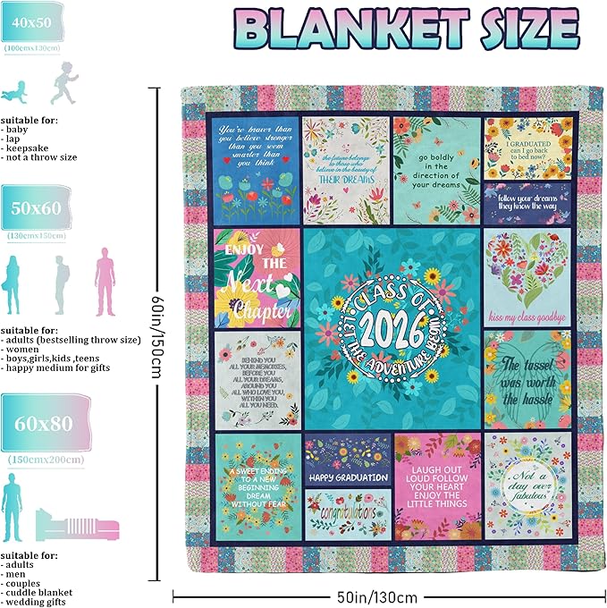 2026 Graduation Gifts for Her, Graduation Throw Blanket 60"X50", Graduation Party Decorations Class of 2026, PHD High School College Graduation Gifts for Women
