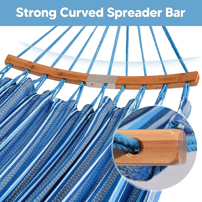 SUNCREAT Hammocks Double Hammock with Curved Spreader Bar, Outdoor Portable Hammock with Carrying Bag & Tree Straps for Bedroom, Patio, Backyard, Balcony, Max 450lbs Capacity, Blue - Image 4