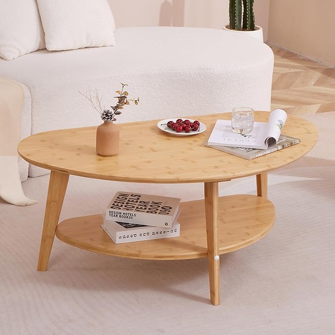 Coffee Table, Oval Coffee Tables for Living Room, 100% Solid Wood Coffee Tables, 40.2" Round Center Table for Bedroom Reception Office, Mid Century Modern Coffee Table, Easy Assembly | Mid-Century Modern, for Living Room, FSC Certified, Wooden, Coffee ...