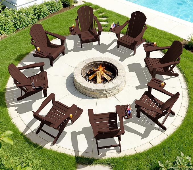 SERWALL Folding Adirondack Chair for Outdoor, Paito Adirondack Chairs with 4 in 1 Cup Holder, All-Weather Patio Chairs with Wood Texture, Fire Pit Chairs for Deck Porch Garden Poolside -Coffee - Image 11